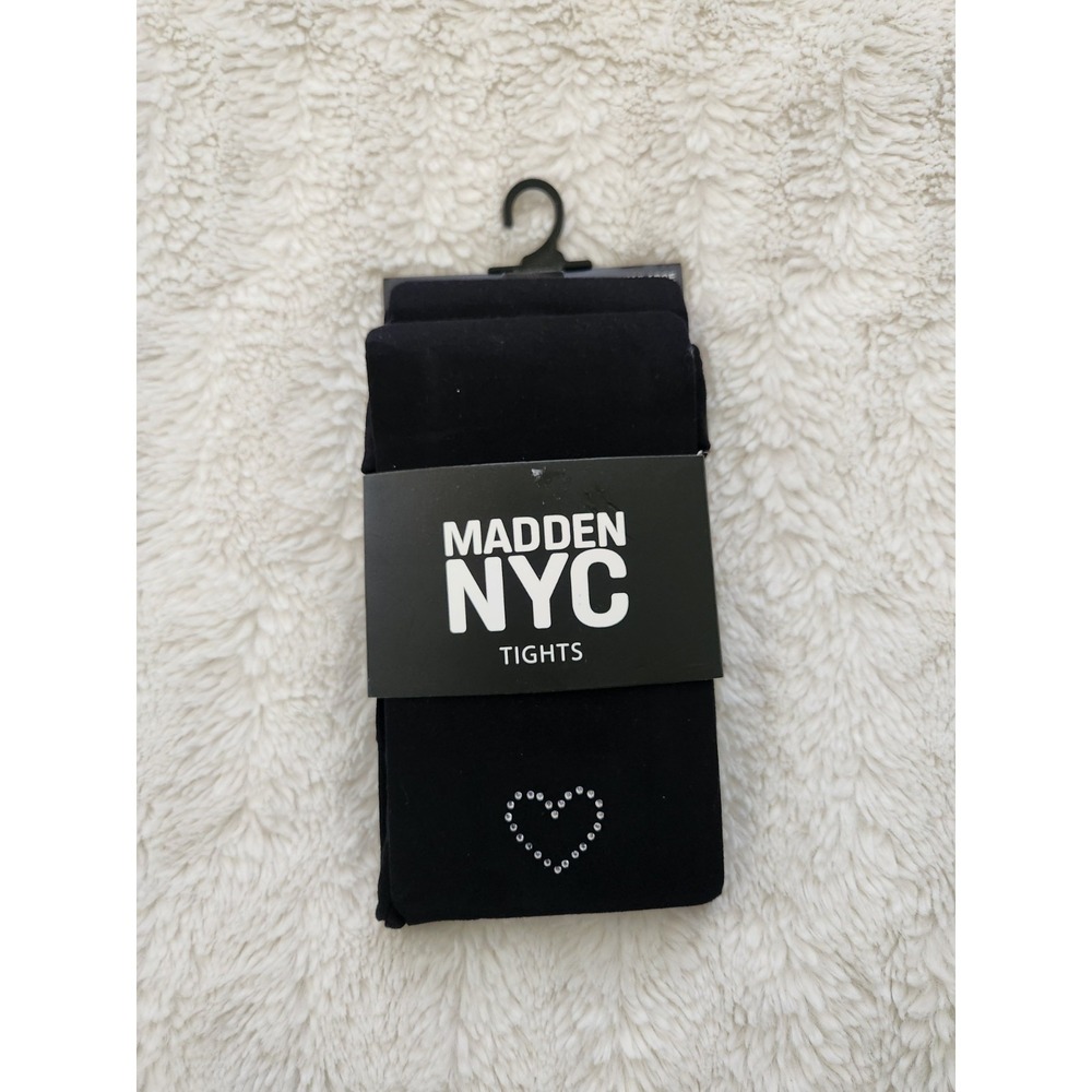 Madden NYC Women's Black Tights 2 Pair Set Rhinestone Heart Detail Size M/L New
